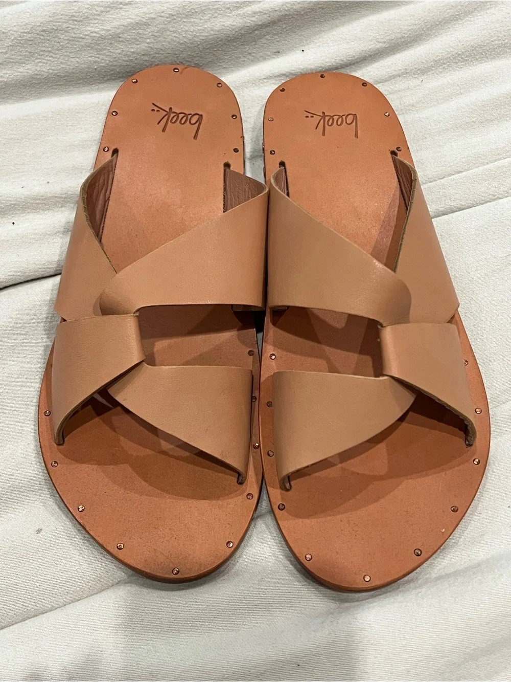 beek Leather Crisscross Slide Sandals Size 11 RT $240 NWOT